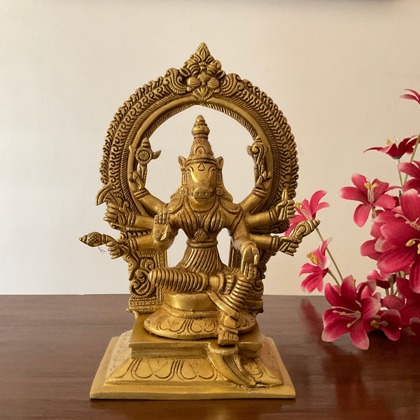 9 Inch Varahi Devi Brass Idol - Hindu God Statue - Decorative Murti - Crafts N Chisel - Indian Home Decor USA
