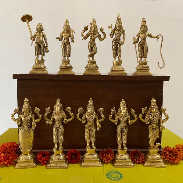 6 Inches Lord Vishnu Dashavatar Brass Idols - Decorative Home Decor - Crafts N Chisel - Indian Home Decor USA