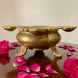 Brass Urli With Diya - Urli Bowl For Flower Lamp Decor - Crafts N Chisel - Indian Home Decor USA