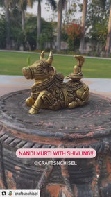 7 Inches Nandi With Shivling - Handmade Brass Statue -  Decorative Figurine