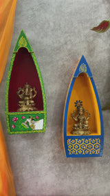 Distressed Wooden Boat Frame With Lakshmi Ganesha Idol Wall Hanging (Set of 4 pcs) - Decorative Wall decor