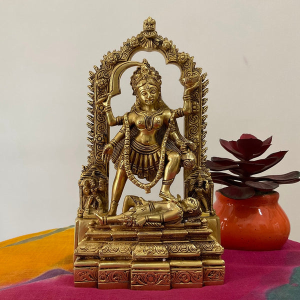 10.5 inch Goddess Kali Ma Brass Idol - Hindu God Statue - Decorative Murti - Crafts N Chisel - Indian Home Decor USA