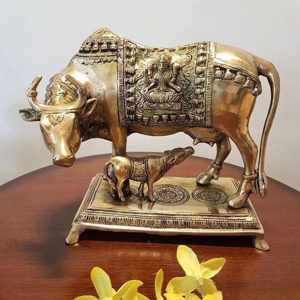 Cow and Calf Set - Handmade Brass Statue -  Decorative Figurine - Crafts N Chisel - Indian home decor - Online USA