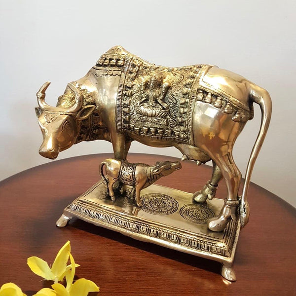 Cow and Calf Set - Handmade Brass Statue -  Decorative Figurine - Crafts N Chisel - Indian home decor - Online USA