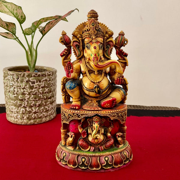 10” Ganesha Marble Dust & Resin Idol - Hindu God Statue - Decorative Murti - Crafts N Chisel - Indian Home Decor USA