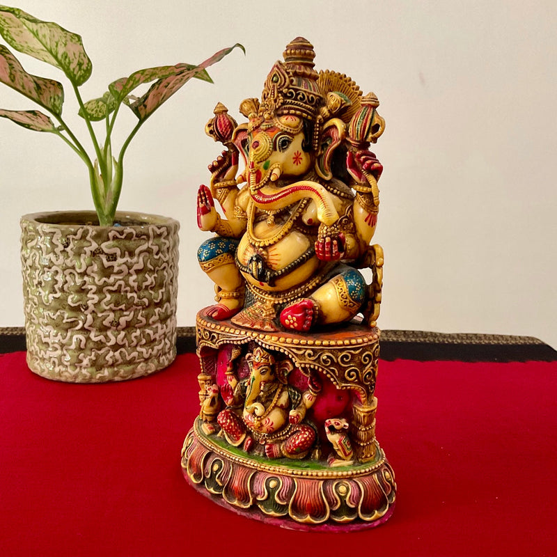 10” Ganesha Marble Dust & Resin Idol - Hindu God Statue - Decorative Murti - Crafts N Chisel - Indian Home Decor USA