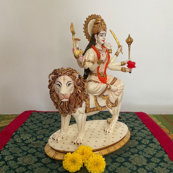 10” Ma Durga Marble Dust & Resin Idol - Hindu God Statue - Decorative Murti - Crafts N Chisel - Indian Home Decor USA