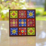 11” Ceramic Tile Wooden Chowki For Idols And Pooja - Crafts N Chisel - Indian Home Decor USA