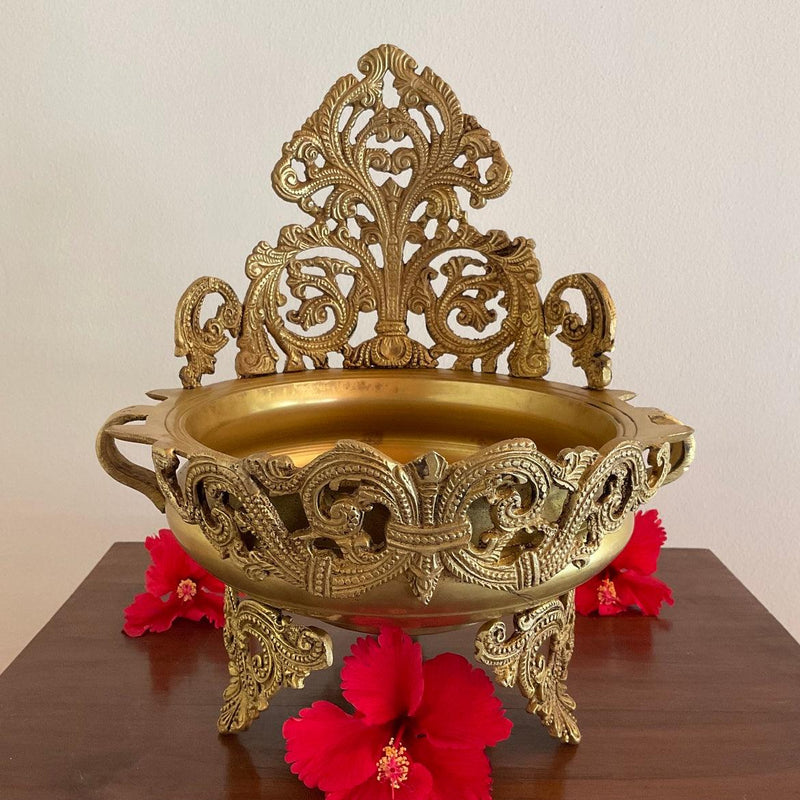 11” Decorative Brass Urli - Urli Bowl For Flower & Candle Decor - Crafts N Chisel - Indian Home Decor USA