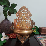 12" Decorative Brass Urli With Lord Ganesha - Crafts N Chisel - Indian home decor - Online USA