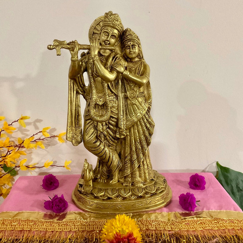 12” Radha Krishna Decorative Brass Idol and Statue - Crafts N Chisel - Indian Home Decor USA