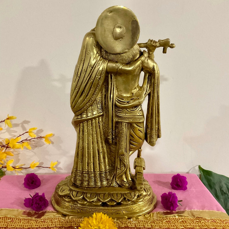 12” Radha Krishna Decorative Brass Idol and Statue - Crafts N Chisel - Indian Home Decor USA