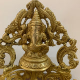 12.5" Decorative Brass Urli With Lord Ganesha - Crafts N Chisel - Indian Home Decor USA