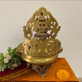 12.5" Stonework Decorative Brass Urli With Lord Ganesha - Ganesha Urli Bowl For Home Decor - Crafts N Chisel - Indian Home Decor USA