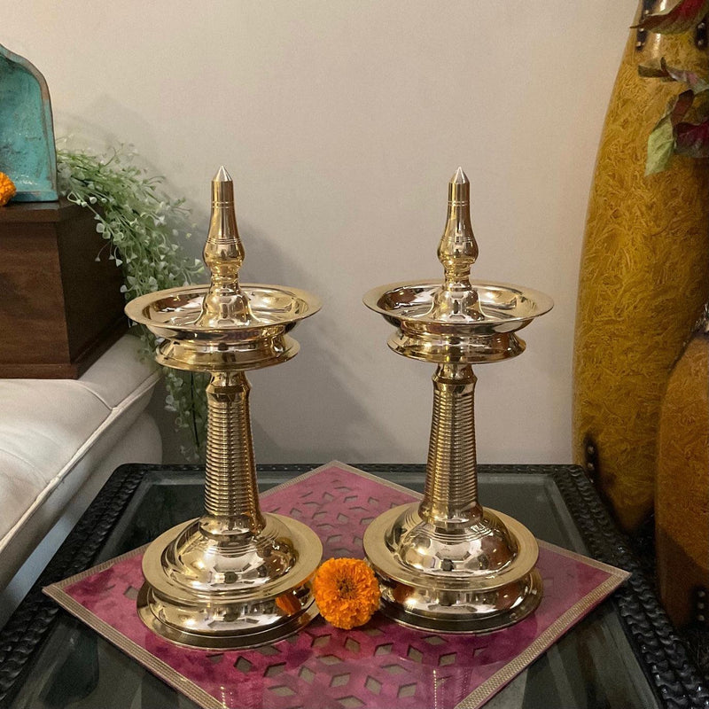 12" Brass Kerala Nilavilakku (Set of 2) - Handmade Brass lamp - Decorative Decor - Crafts N Chisel - Indian Home Decor USA