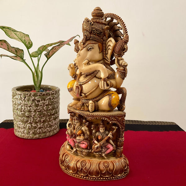 12” Ganesha Marble Dust & Resin Idol - Hindu God Statue - Decorative Murti - Crafts N Chisel - Indian Home Decor USA