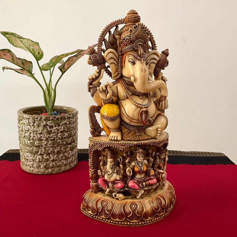 12” Ganesha Marble Dust & Resin Idol - Hindu God Statue - Decorative Murti - Crafts N Chisel - Indian Home Decor USA