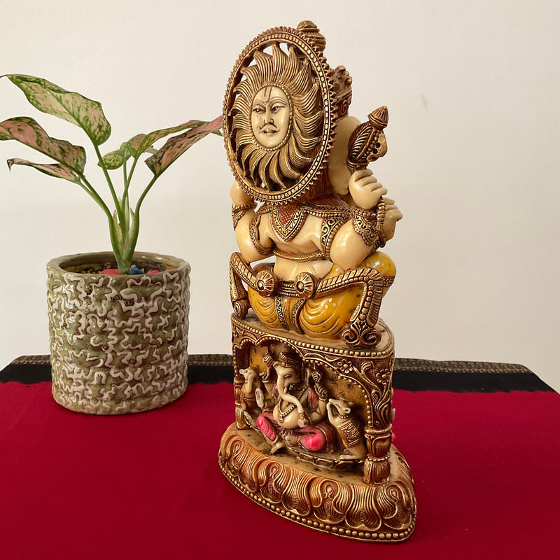 12” Ganesha Marble Dust & Resin Idol - Hindu God Statue - Decorative Murti - Crafts N Chisel - Indian Home Decor USA