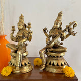 12” Goddess Lakshmi & Saraswati Brass Idol (Set of 2) - Decorative Statue Home Decor - Crafts N Chisel - Indian Home Decor USA