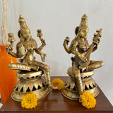 12” Goddess Lakshmi & Saraswati Brass Idol (Set of 2) - Decorative Statue Home Decor - Crafts N Chisel - Indian Home Decor USA