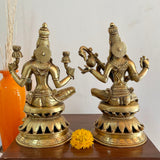 12” Goddess Lakshmi & Saraswati Brass Idol (Set of 2) - Decorative Statue Home Decor - Crafts N Chisel - Indian Home Decor USA