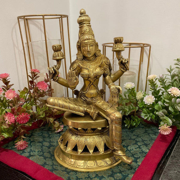 12” Goddess Lakshmi Brass Idol - Decorative Statue - Crafts N Chisel - Indian Home Decor USA