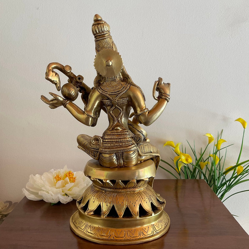 12” Goddess Saraswati Brass Idol - Decorative Statue - Crafts N Chisel - Indian Home Decor USA