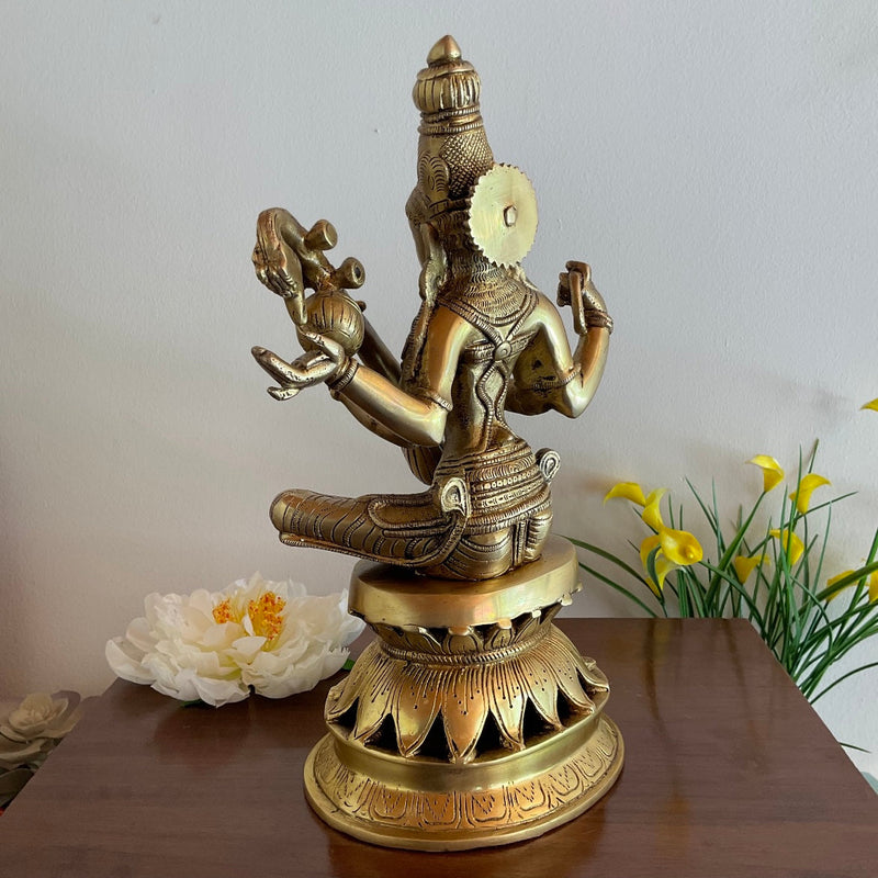 12” Goddess Saraswati Brass Idol - Decorative Statue - Crafts N Chisel - Indian Home Decor USA