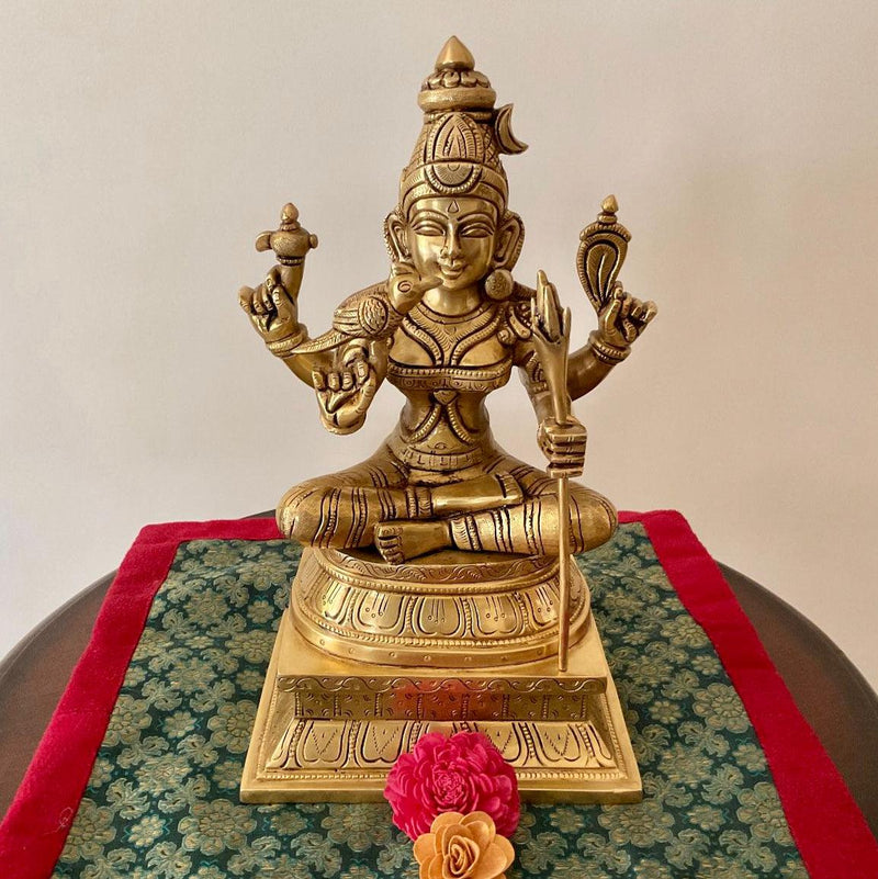 12” Kamakshi Brass Idol - Decorative Figurine - Crafts N Chisel - Indian Home Decor USA