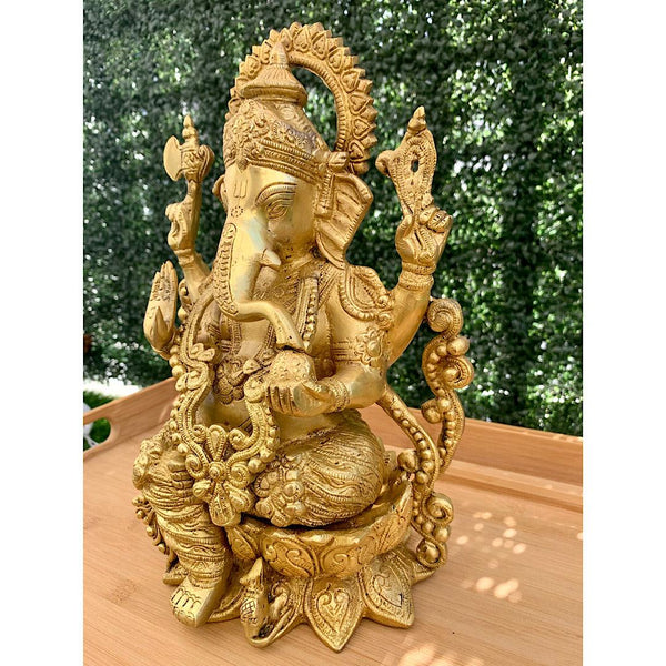 12" Lord Ganesh Brass Idol - Decorative Figurine-Crafts N Chisel-Indian Handicrafts Online USA