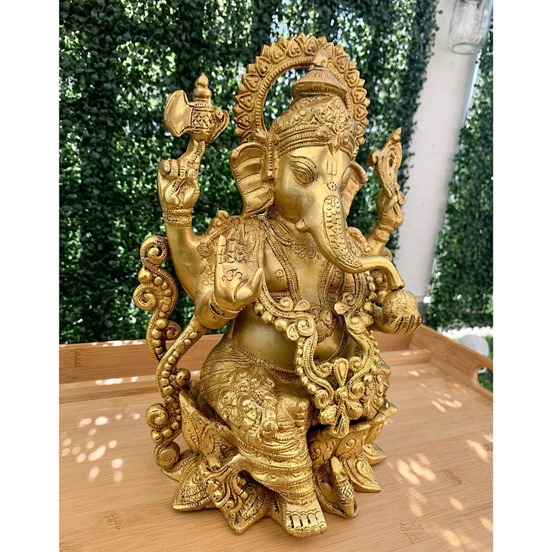 12" Lord Ganesh Brass Idol - Decorative Figurine-Crafts N Chisel-Indian Handicrafts Online USA