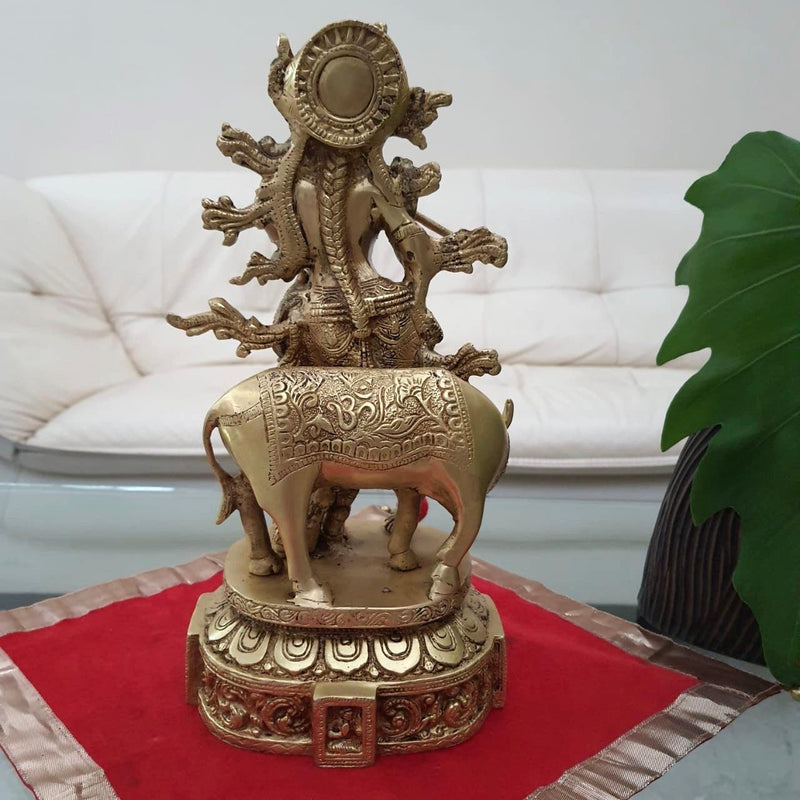 12” Lord Krishna & Cow idol - Brass Statue-Crafts N Chisel - Indian handicrafts home decor USA