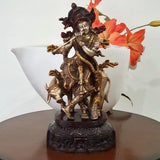 12” Lord Krishna & Cow idol - Brass Lacquer Finish-Crafts N Chisel-Indian Handicrafts Online USA