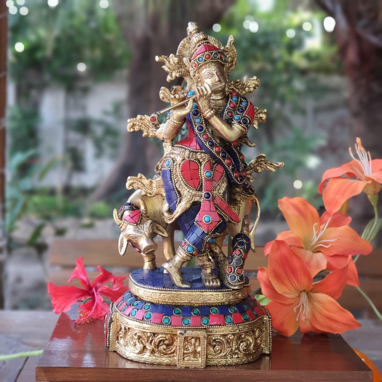 Collectible India Lord Cow Krishna Idol with Krishna main image 1