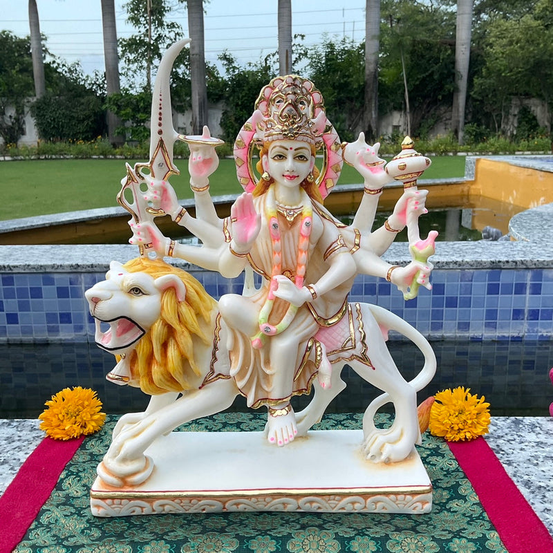 12” Ma Durga Marble Dust & Resin Idol - Hindu God Statue - Decorative Murti - Crafts N Chisel - Indian Home Decor USA