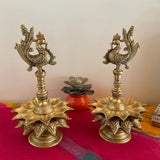 13” Handmade Annapakshi Brass Diya Lamp (Set of 2) - Festive Home Decor - Crafts N Chisel - Indian Home Decor USA
