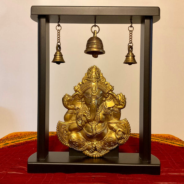 13” Lord Ganesh Brass Idol With Bell Temple Decor - Ganpati Decorative Statue for Home Decor - Housewarming Gift - Crafts N Chisel - Indian Home Decor USA