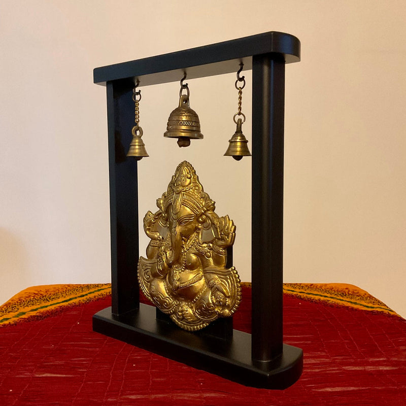 13” Lord Ganesh Brass Idol With Bell Temple Decor - Ganpati Decorative Statue for Home Decor - Housewarming Gift - Crafts N Chisel - Indian Home Decor USA