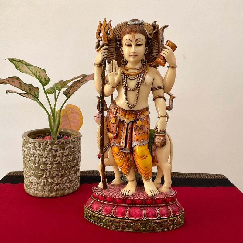 14.5” Lord Shiva Marble Dust & Resin Idol - Hindu God Statue - Decorative Murti - Crafts N Chisel - Indian Home Decor USA