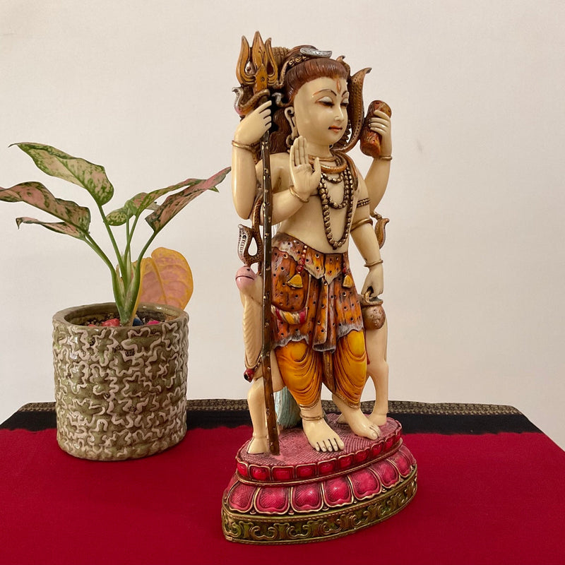 14.5” Lord Shiva Marble Dust & Resin Idol - Hindu God Statue - Decorative Murti - Crafts N Chisel - Indian Home Decor USA
