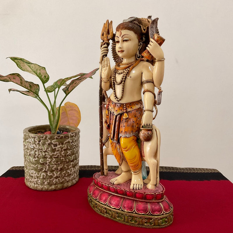 14.5” Lord Shiva Marble Dust & Resin Idol - Hindu God Statue - Decorative Murti - Crafts N Chisel - Indian Home Decor USA
