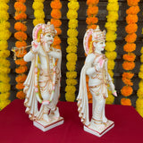 14” Radha Krishan Marble Dust & Resin Idol - Hindu God Statue - Decorative Murti - Crafts N Chisel - Indian Home Decor USA