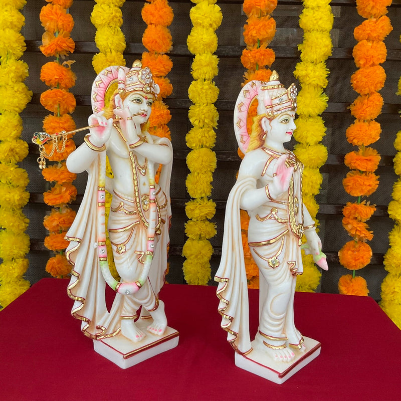 14” Radha Krishan Marble Dust & Resin Idol - Hindu God Statue - Decorative Murti - Crafts N Chisel - Indian Home Decor USA