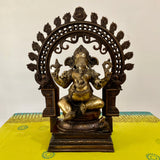 15.5 Inches Lord Ganesh Brass Idol - Dual Colour Finish - Ganpati Decorative Statue for Home Decor - Housewarming Gift - Crafts N Chisel - Indian Home Decor USA