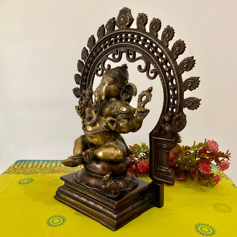 15.5 Inches Lord Ganesh Brass Idol - Dual Colour Finish - Ganpati Decorative Statue for Home Decor - Housewarming Gift - Crafts N Chisel - Indian Home Decor USA