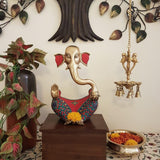 15” Lord Ganesh Brass Idol - Designer Handcrafted stone work  - Decorative brass statue - Crafts N Chisel - Indian home decor - Online USA