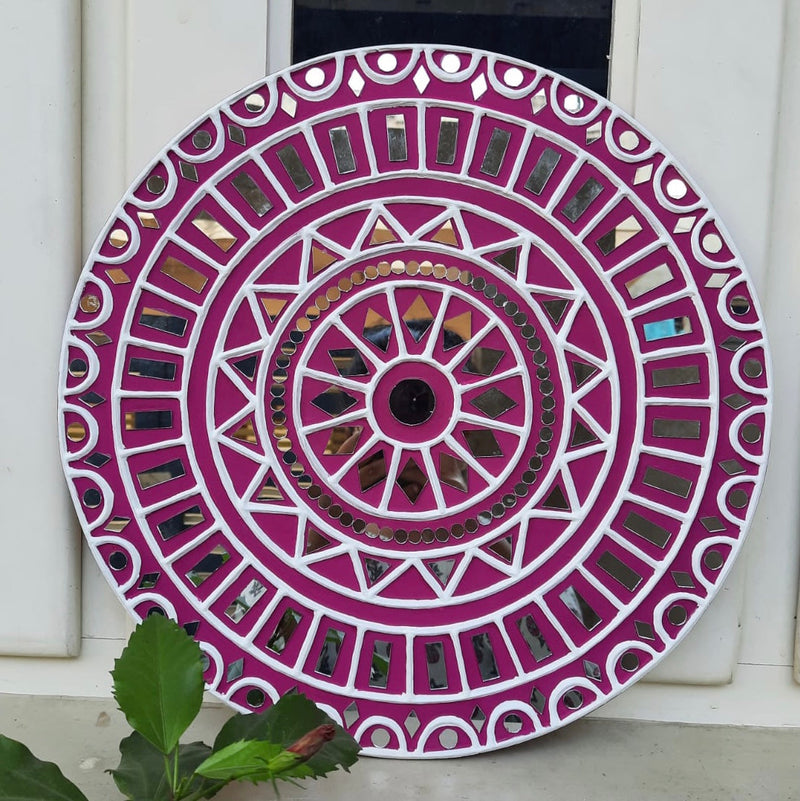 15” Pinkish Purple Lippan Glass Art - Wall Hanging - Crafts N Chisel - Indian Home Decor USA
