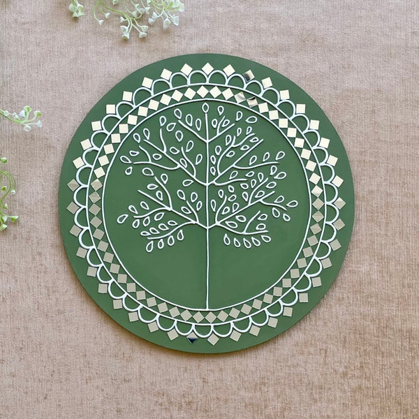 15” Tree of Life Green Lippan Glass Art - Wall Hanging - Crafts N Chisel - Indian Home Decor USA