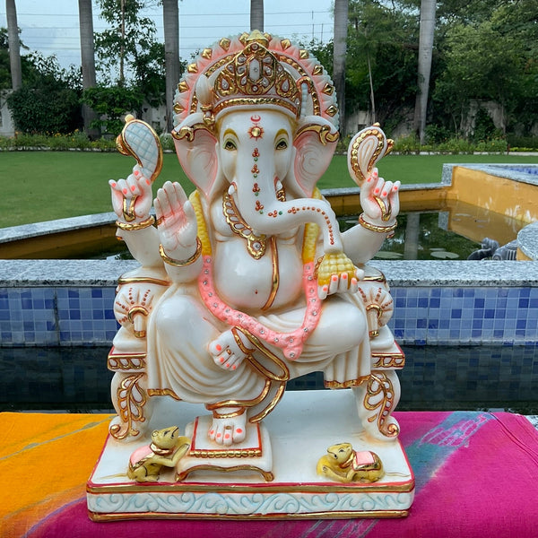 17.5 Inch Ganesha Idol For Home, Marble Dust Resin Hindu God Statue Crafts N Chisel - Indian Home Decor USA