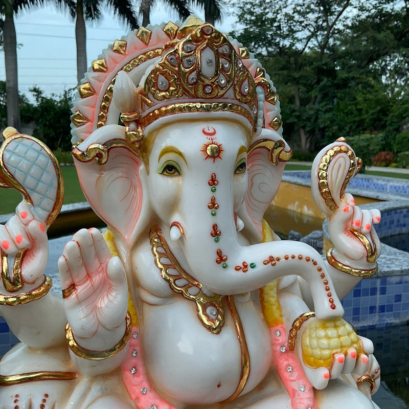 17.5” Ganesha Marble Dust & Resin Idol - Hindu God Statue - Ganpati Decorative Statue for Home Decor - Housewarming Gift - Crafts N Chisel - Indian Home Decor USA